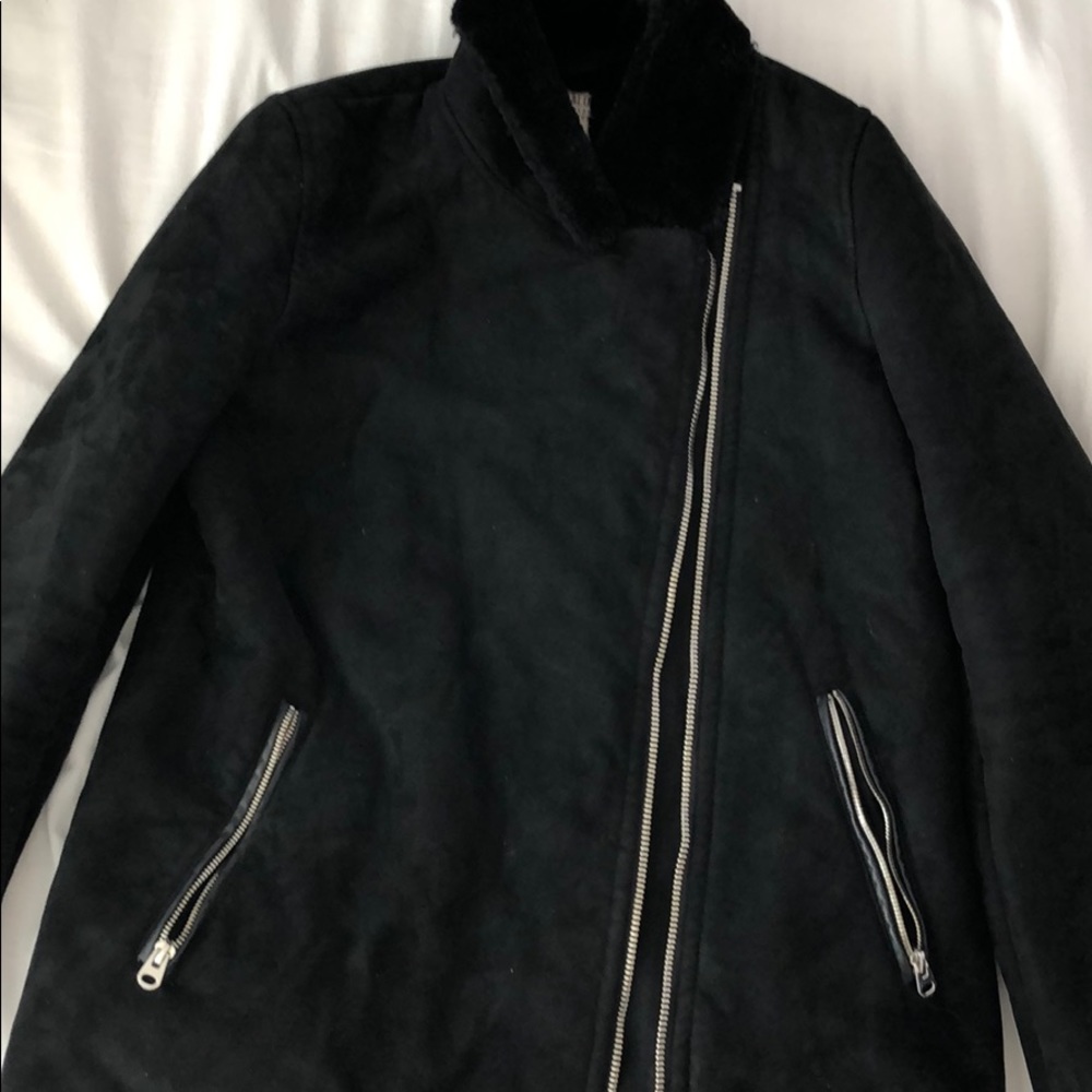 Zara Trufaluc Black Suede Zip Up Jacket